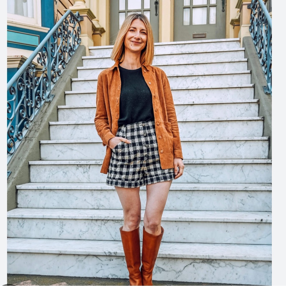 Sezane High-Waist Plaid Black & White Shorts